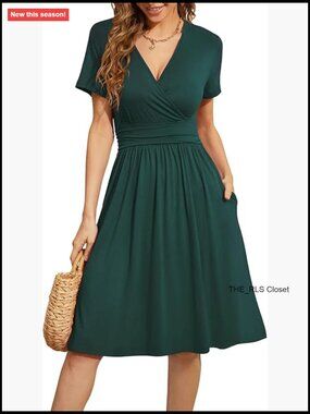 Soft Stretchy Lightweight Short Sleeve V-Neck Floral Dress with Pockets